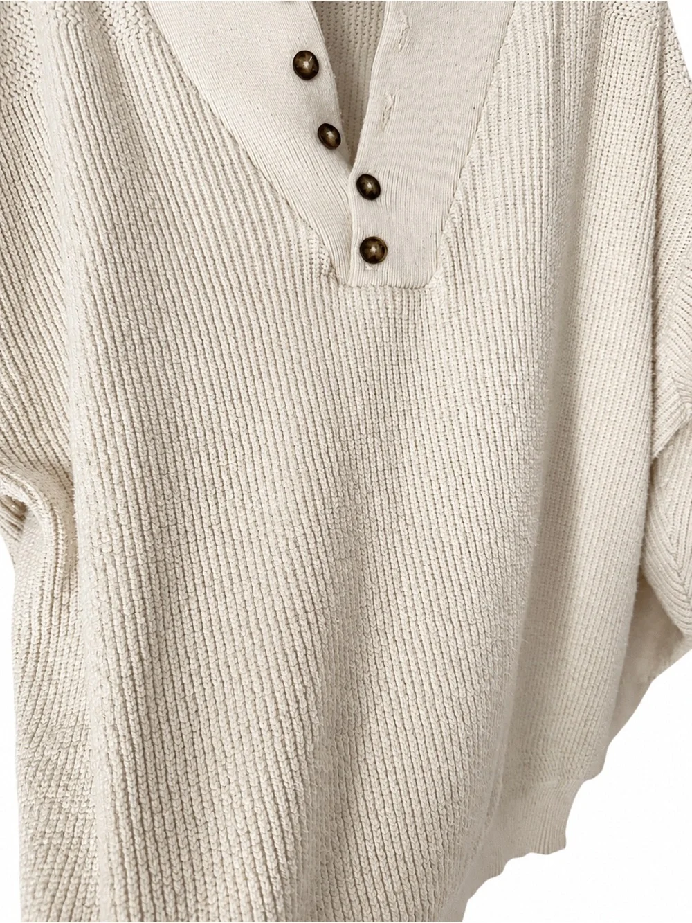 Vintage L.L.Bean Men’s Cream Cotton Henley Sweater Made USA 90s DC36 Coastal L